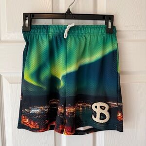 BKTSQD Aurora Cityscape Athletic Shorts with 'B' Patch - Green/Blue